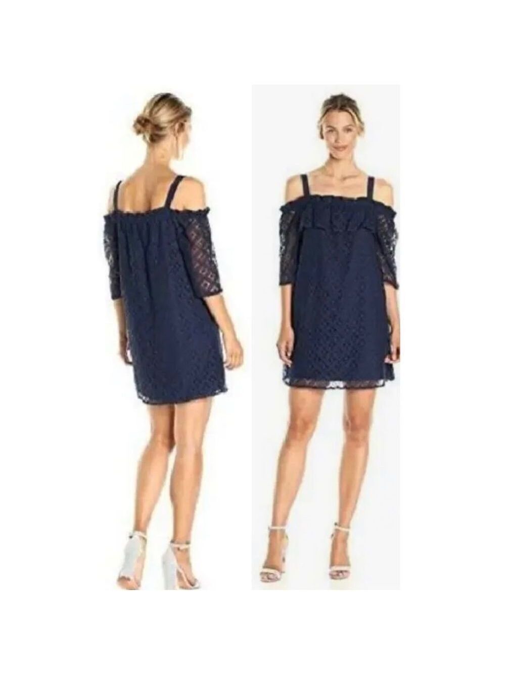 BCBGENERATION navy blue lace off shoulder mini dress Sz S